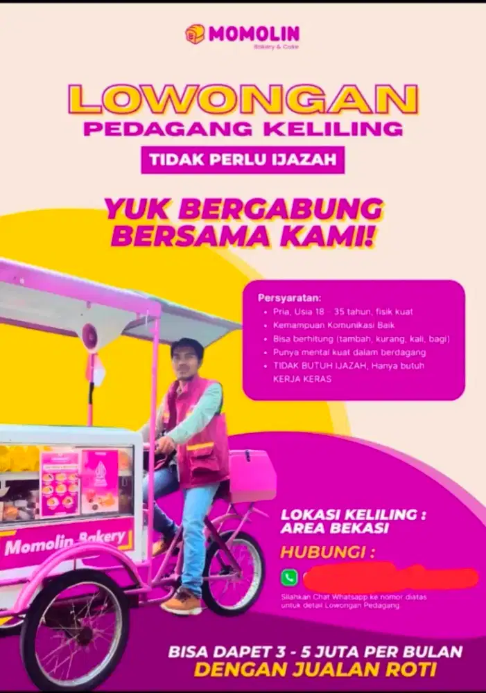 Loker Pedagang roti keliling utk area Bekasi timur dan barat