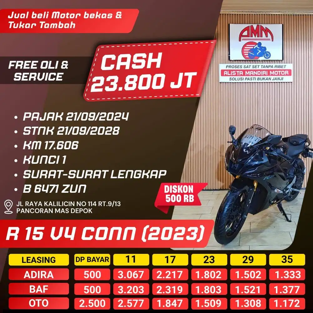 R15 V4 CONN 2023 DP 500 KM LOW CC 0% KREDIVO TOKPED SPAYLATER INDODANA
