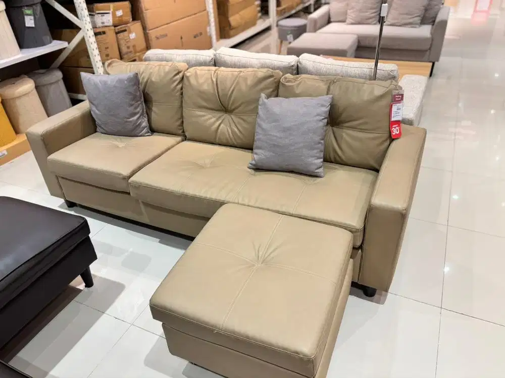 Jual baru sofa sudut sofa L bahan kulit sintetis
