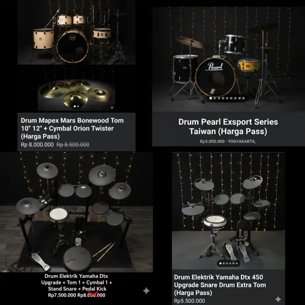 Drum Akustik Mapex Pearl + Drum Elektrik Yamaha DTX & Aksesoris Drum