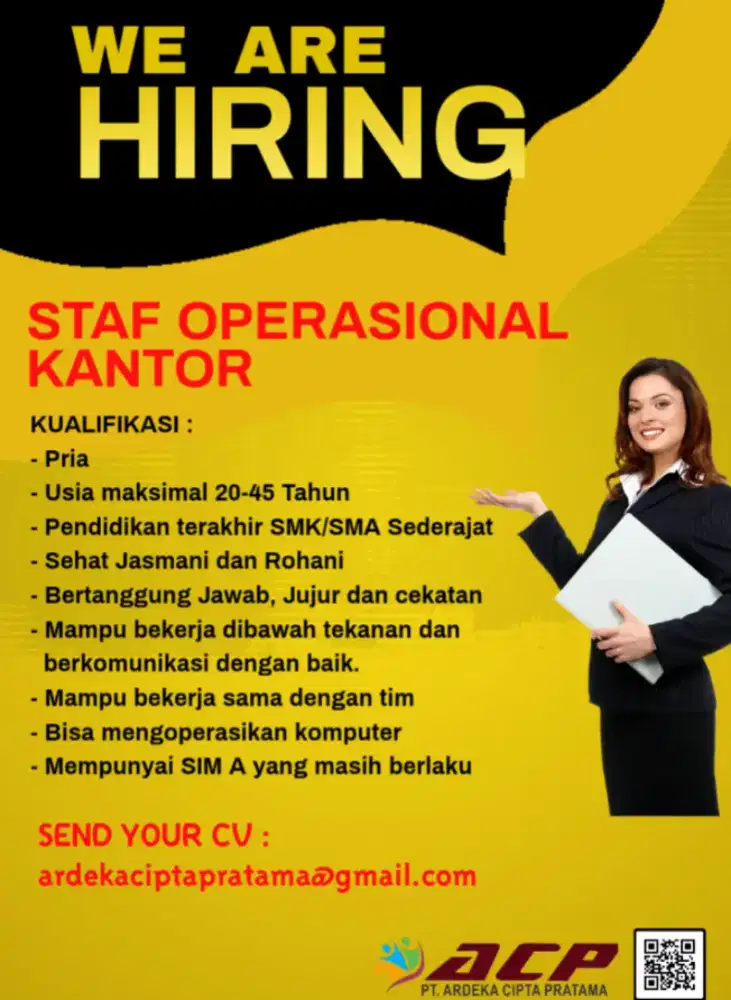Dibutuhkan tenaga staf operasional Kantor