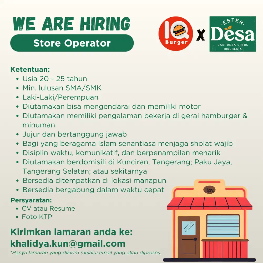 Store Operator - IQ Burger x Es Teh Desa