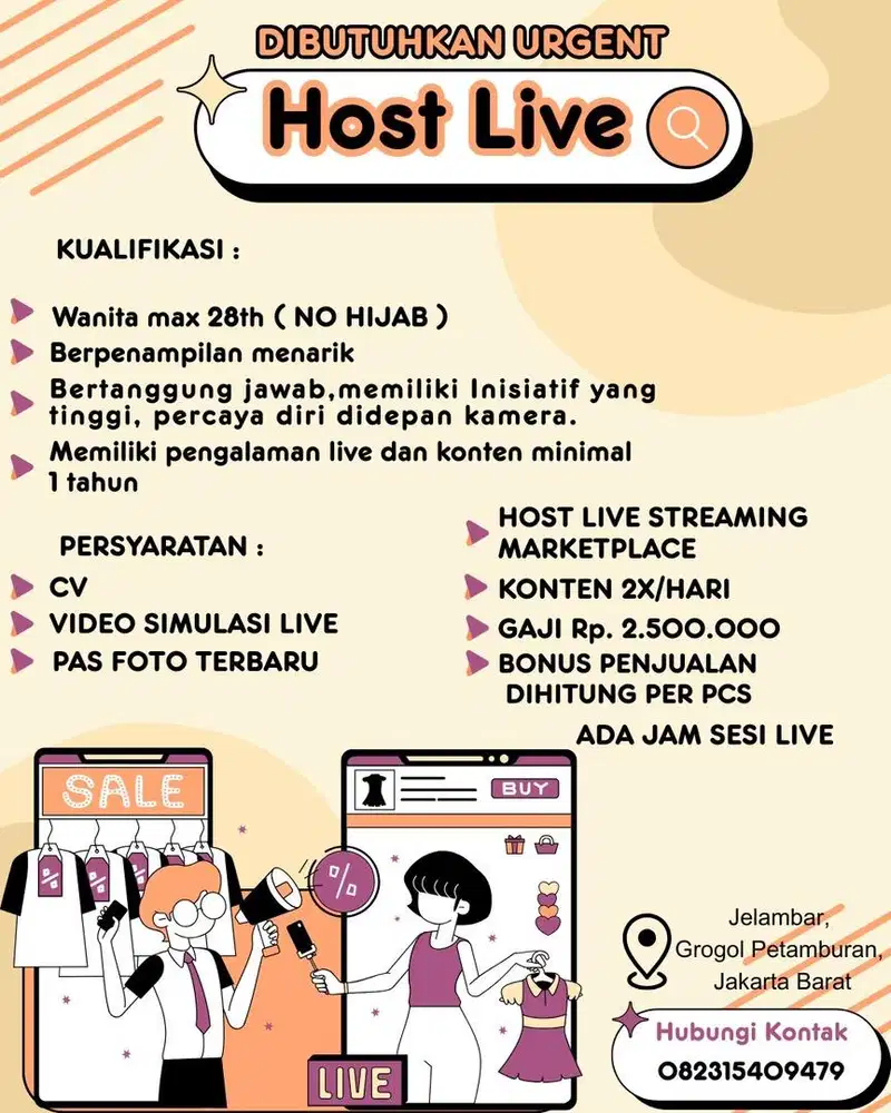 DIBUTUHKAN SECEPATNYA HOST LIVE JUALAN DI TIKTOK DAN SHOPEE