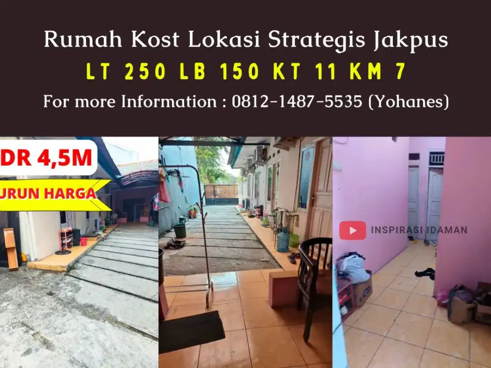 Rumah Kost 11 kamar Lokoasi Strategis Jakpus