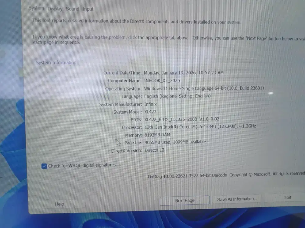 Infinix XL422 core i5 -1334u ram 8 GB ssd512 GB windows 11
