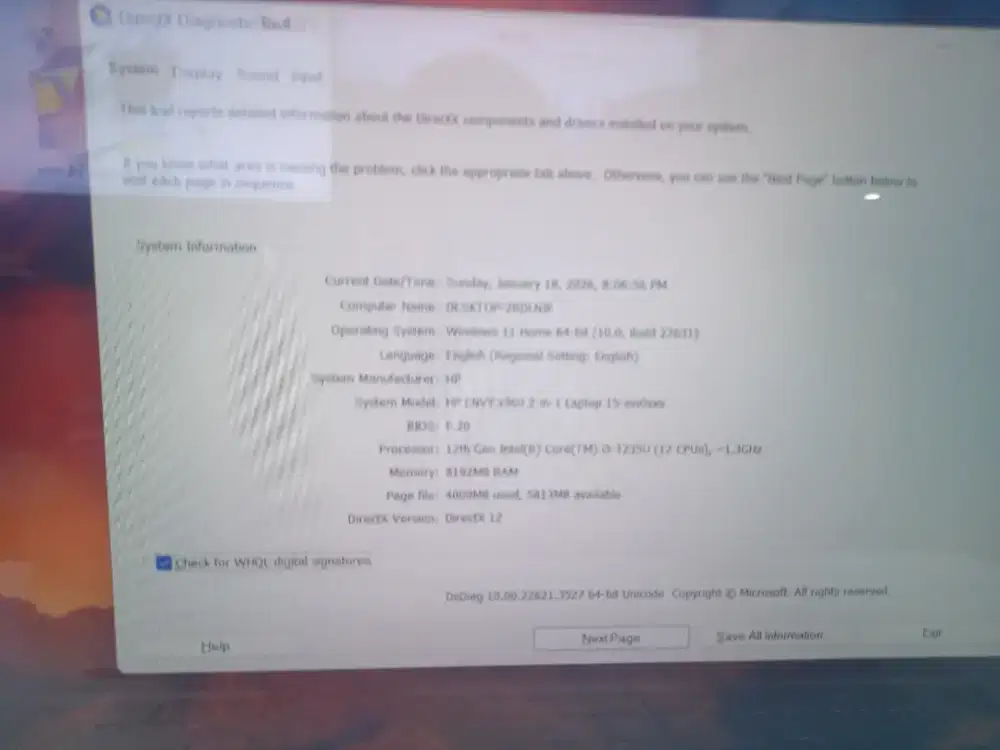 Hp envy x360 core i5-1235u ram 8 GB SSD 512 GB win11