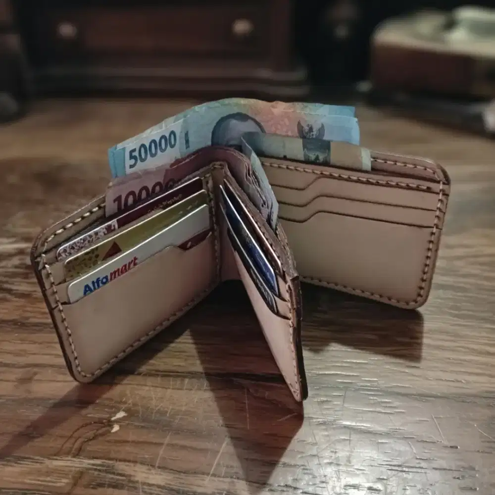 Dompet full kulit sapi jenis vegtan jahit tangan model tiga dimensi