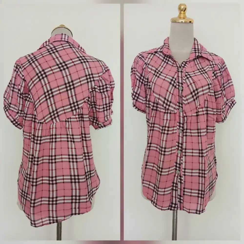Baju atasan kemeja pink size L, preloved