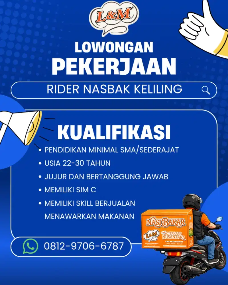 Dibutuhkan RIDER JUALAN NASI BAKAR KELILING