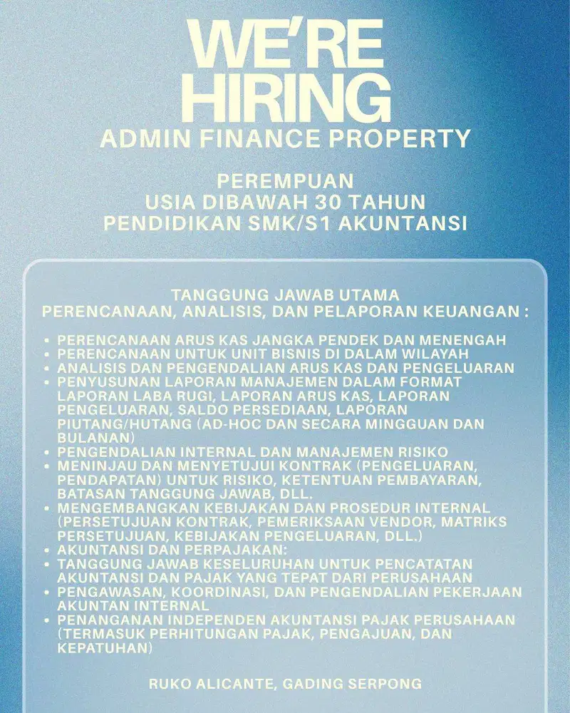 Admin Finance Property Gading Serpong