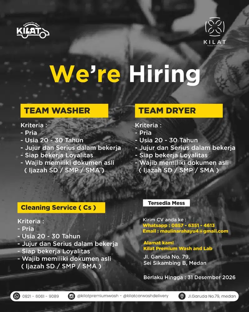 Lowongan Pekerjaan Washer (Bagian Cuci) Mobil