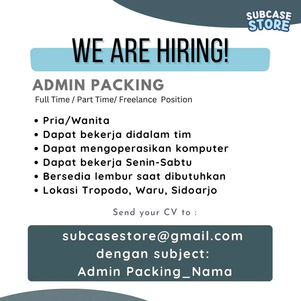 FULL TIME/PART TIME/FREELANCE ADMIN PACKING