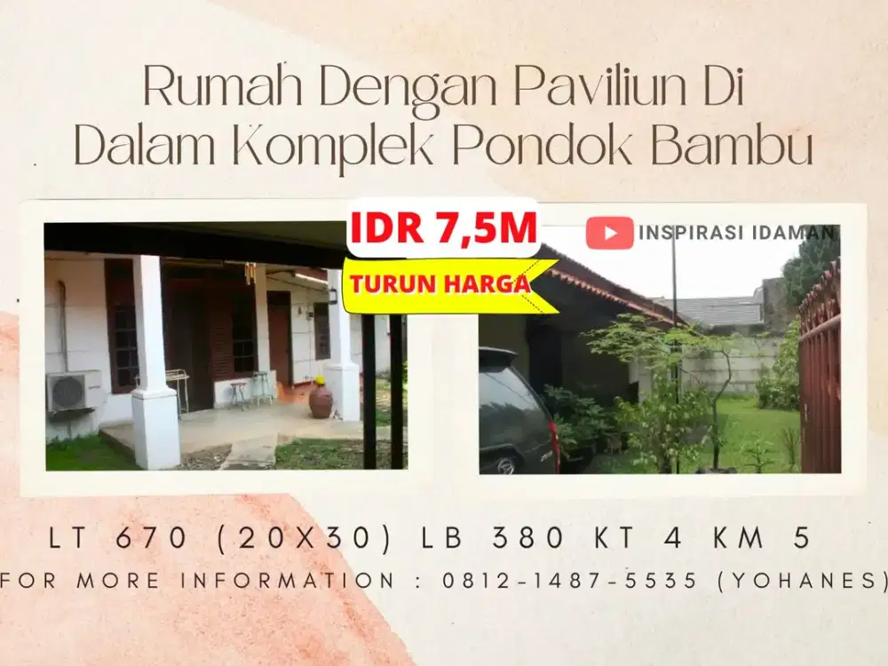 Rumah Strategis bebas banjir di Komplek PU Pondok Bambu