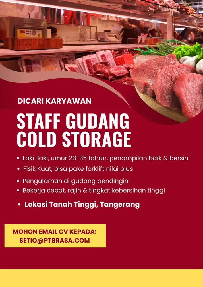 Dicari staf gudang dan produksi cold storage