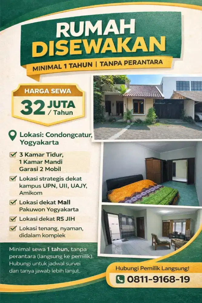 Rumah nyaman di Condong catur, lingkungan tenang, dan dekat kampus