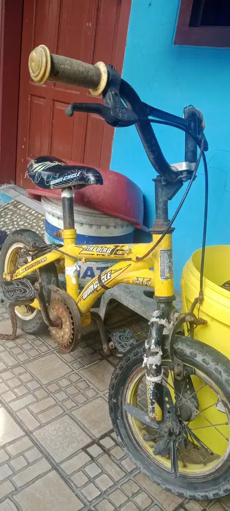 Sepeda anak Wimcycle kuning dan evergreen pink