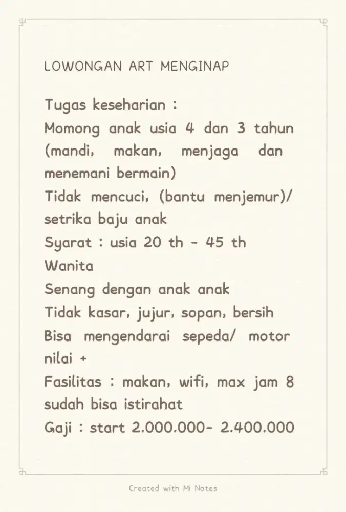 Lowongan ART menginap