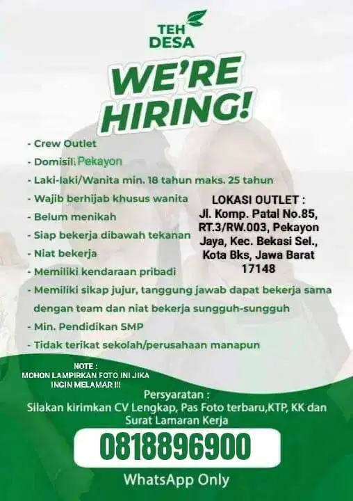 Lowongan kerja jaga stand outlet minuman