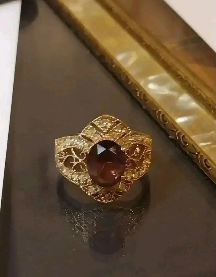 Vintage Art Deco Style Ring, Glass Amethyst & Diamonds Gold Filled SZ