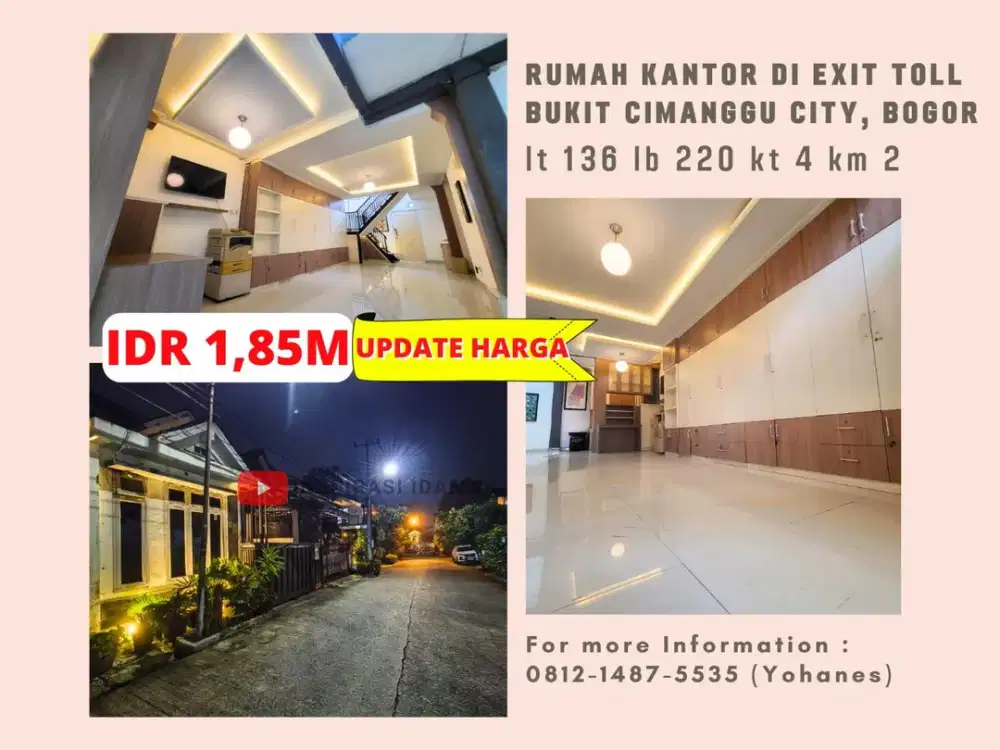 RUMAH KANTOR FURNISHED DI EXIT TOLL BUKIT CIMANGGU CITY, BOGOR