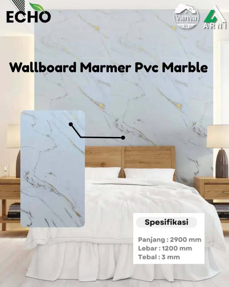 PVC Marmer Echo 2,9m | Panel Dinding Motif Marmer Mewah