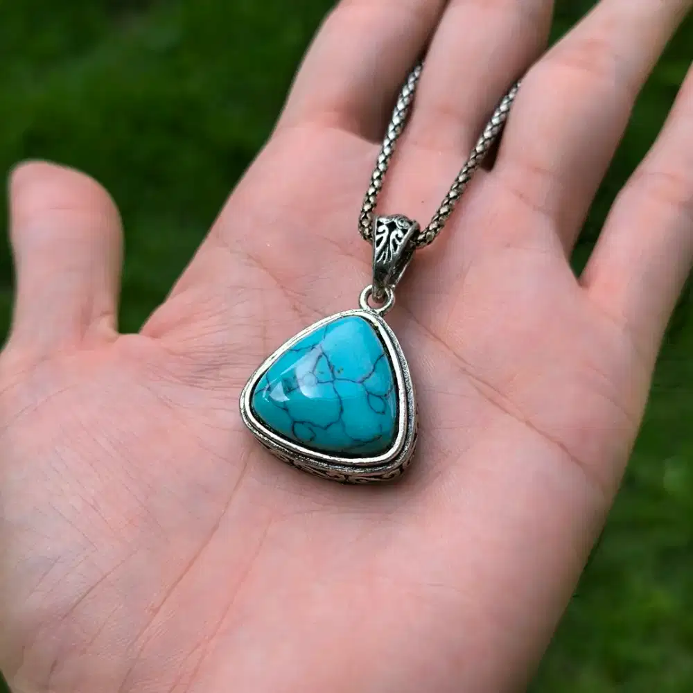 Kalung liontin fashion etnik perak bakar model pirus