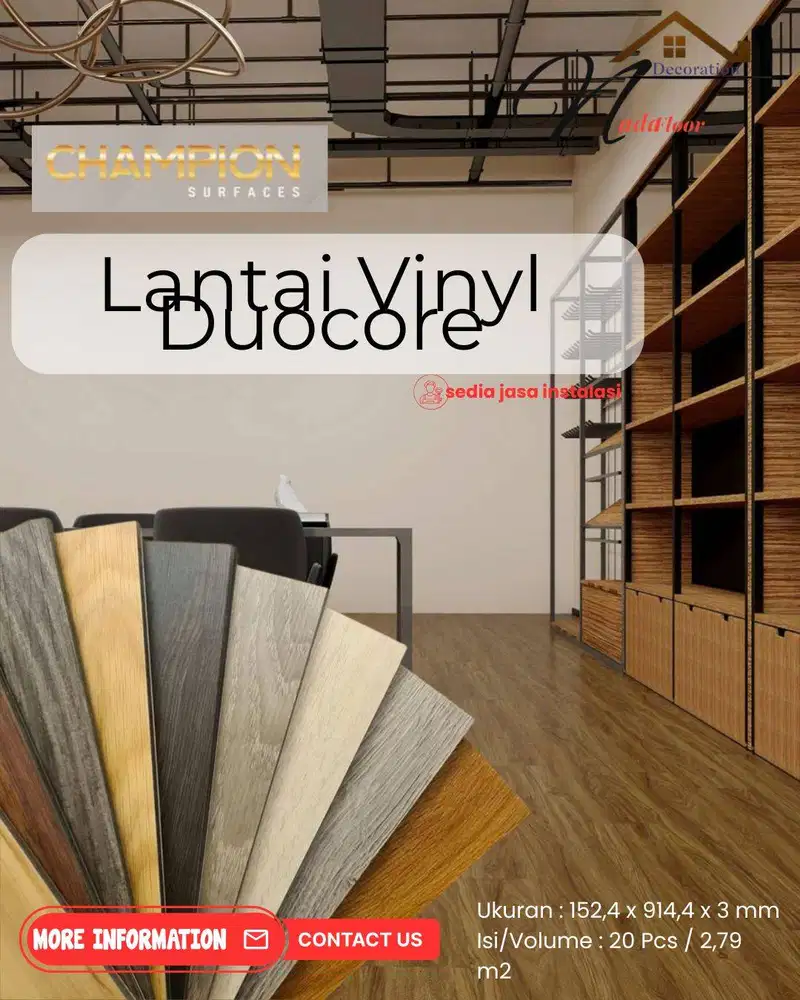 vinyl lantai motif kayu champion duocore tebal 3 mm harga perbox