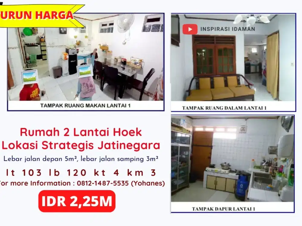 Rumah 2 Lantai Hoek Lokasi Strategis Jatinegara