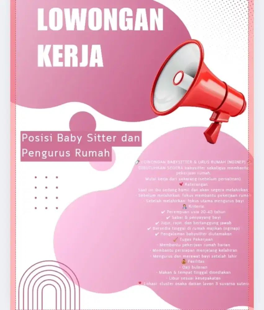 Lowongan ART Nginap – Persiapan Baby Sitter