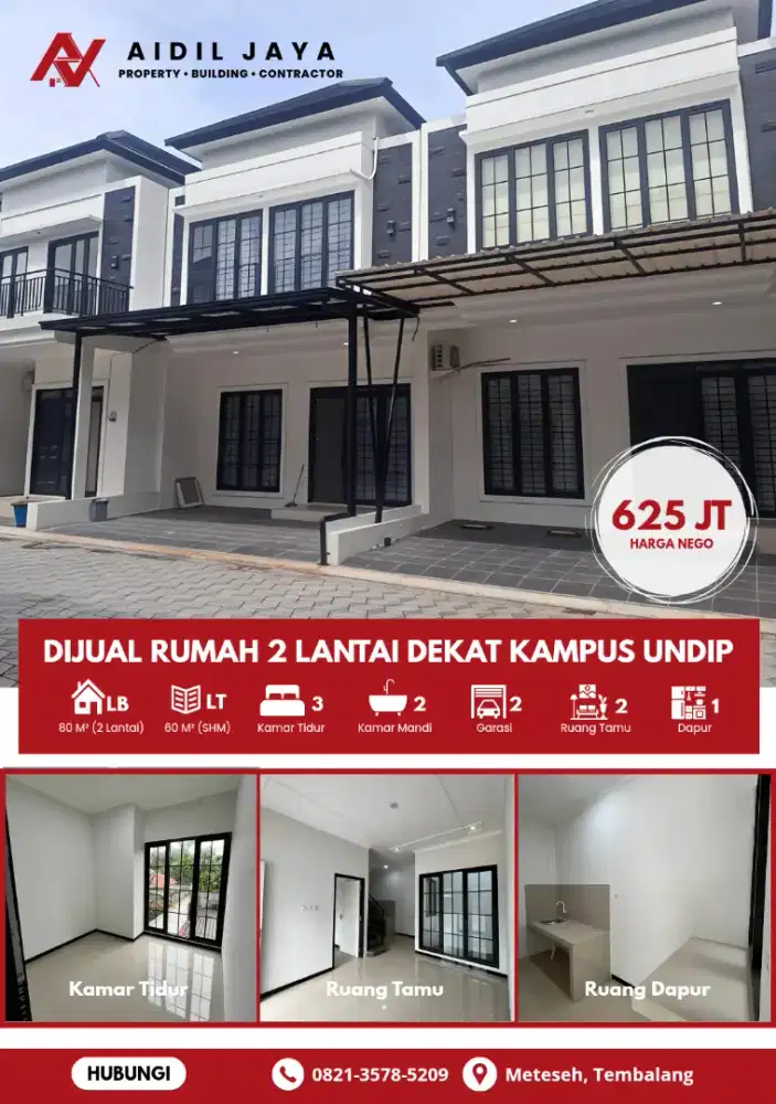 Rumah 2 Lantai Harga 1 Lantai Strategis Dekat UNDIP Tembalang