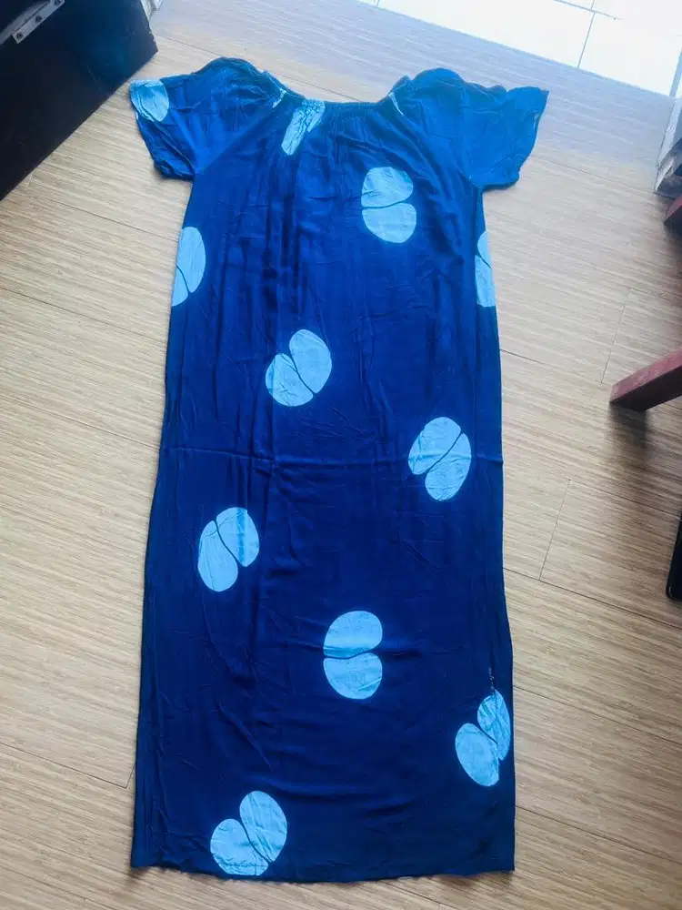 MidiDress Daster Dress Panjang Katun Size L Biru