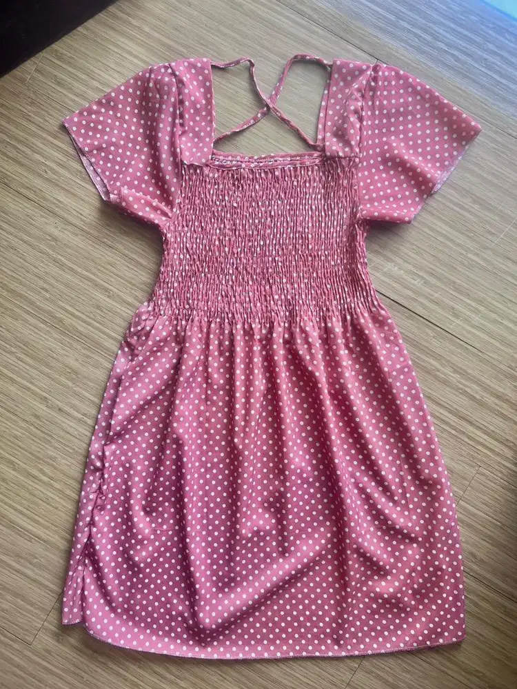 Women Dress Polkadot Pink Size M Material Polyester