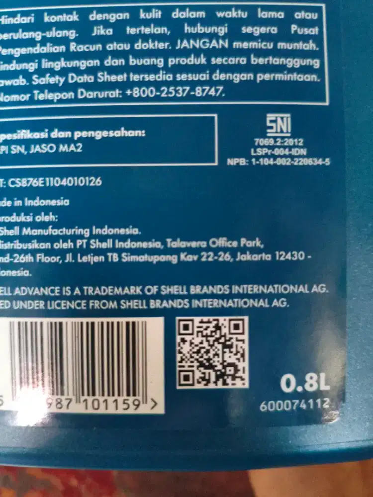 Oli shell ADVANCE 10w-40 ax7