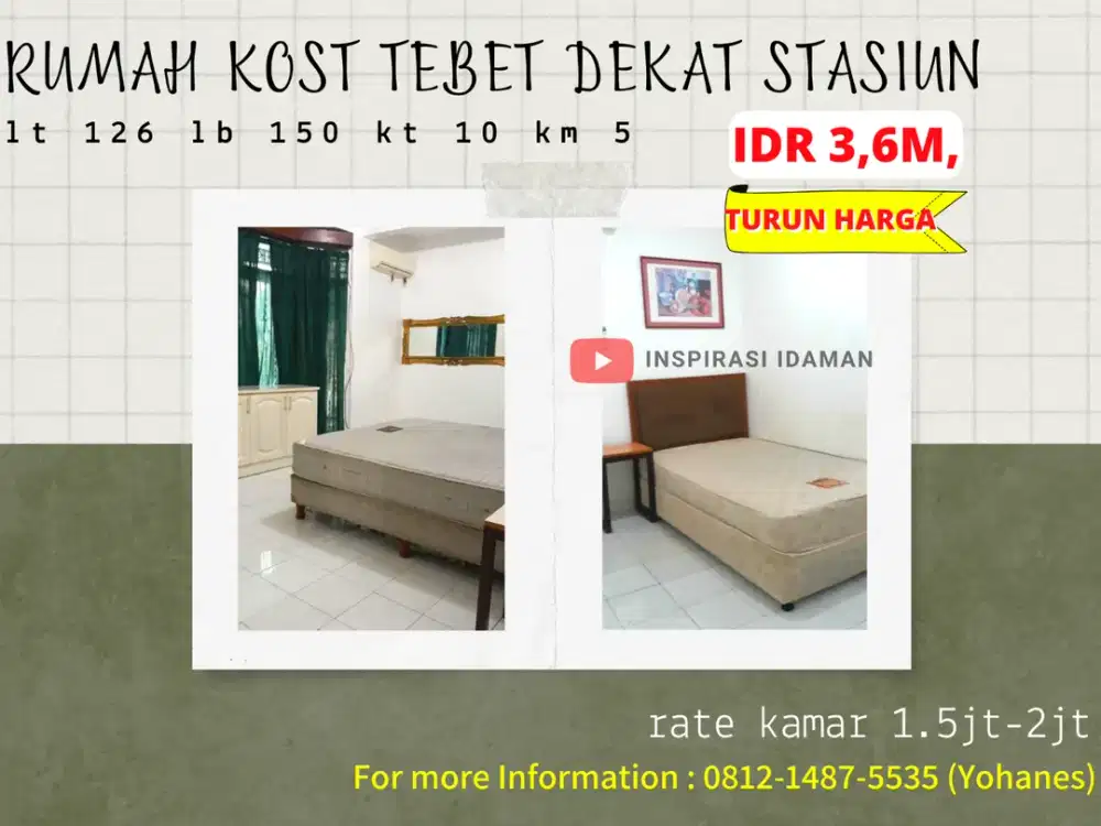 Rumah Kost Tebet 2 mobil 2 Lantai Dekat Stasiun