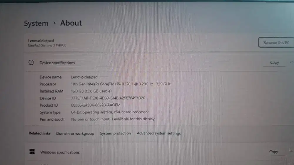 Lenovo Ideapad Gaming 3 15IHU6 Core i5 Gen 11Th Nvidia RTX 3050 Ram 16