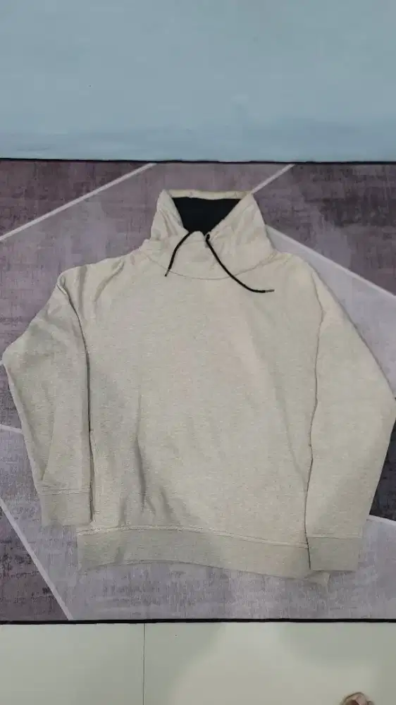 Jaket Hoodie Turtleneck H&M Original Cowok Cream Size L