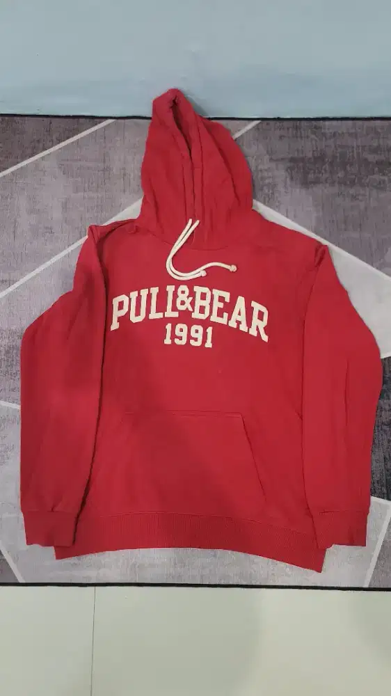 Jaket Hoodie Pull & Bear Original Cowok Merah Red Size L