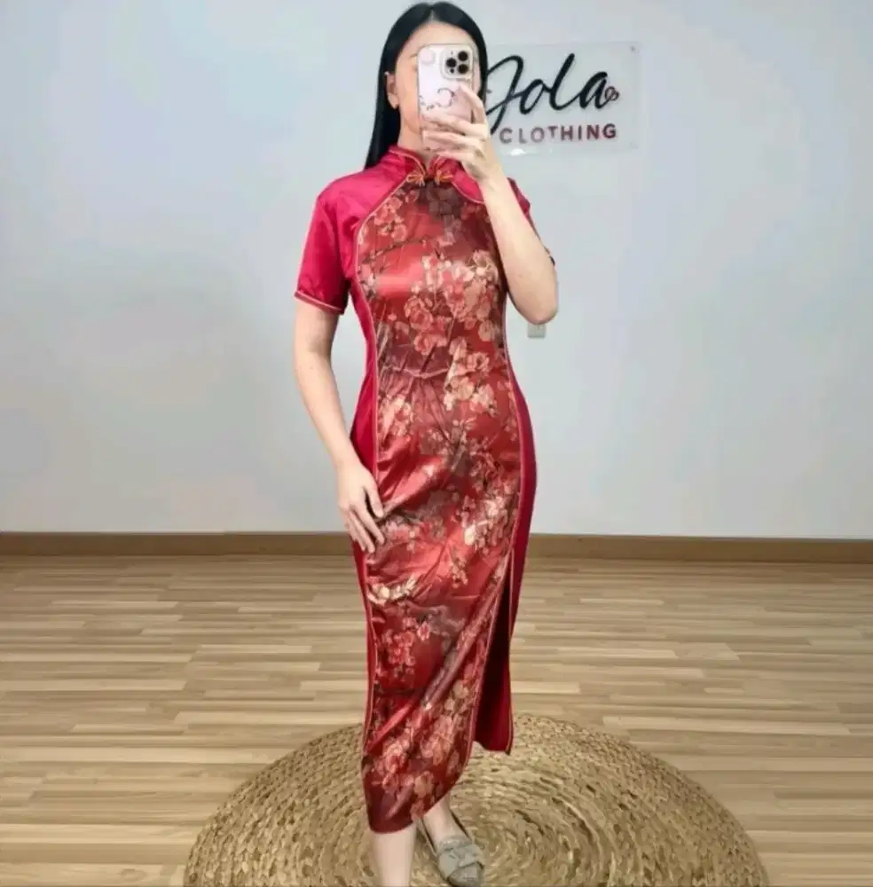 Lamn Velvet Cheongsam Dress Wanita | Dress Cheongsam Panjang China