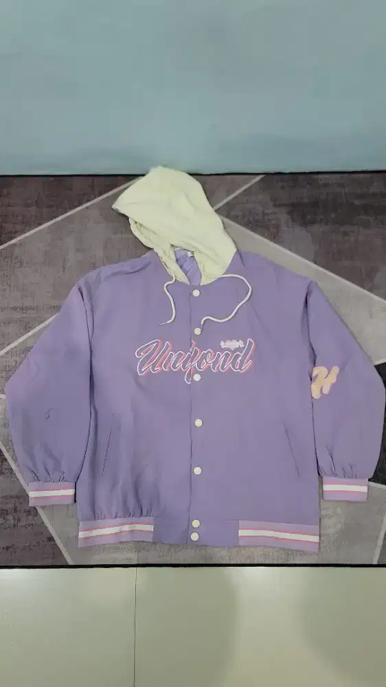 Jaket Hoodie Korea Unisex Lilac Pink Cowok Cewek Size XL