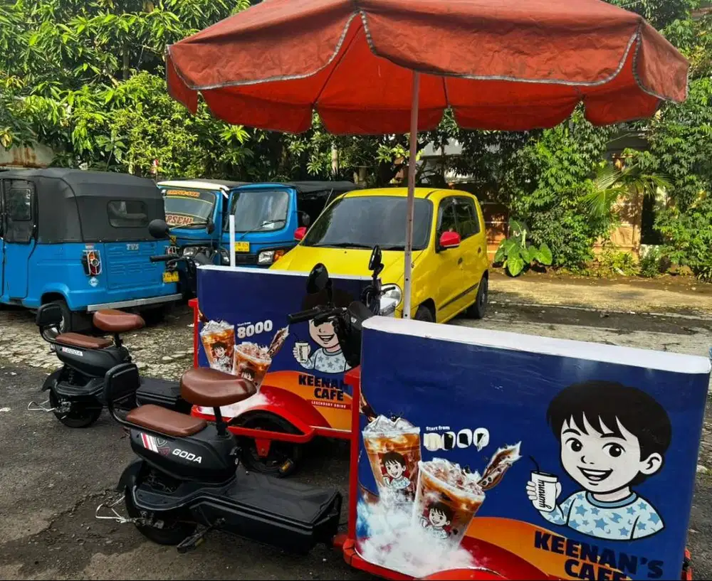 Gerobak Sepeda Listrik + Payung Besar, 2 Unit – Like new, Siap Usaha