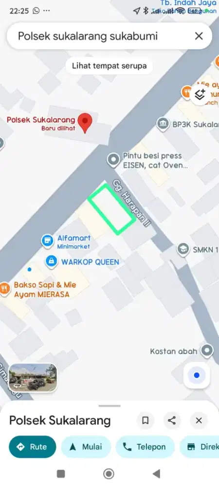 Dijual tanah Depan Polsek sukalarang