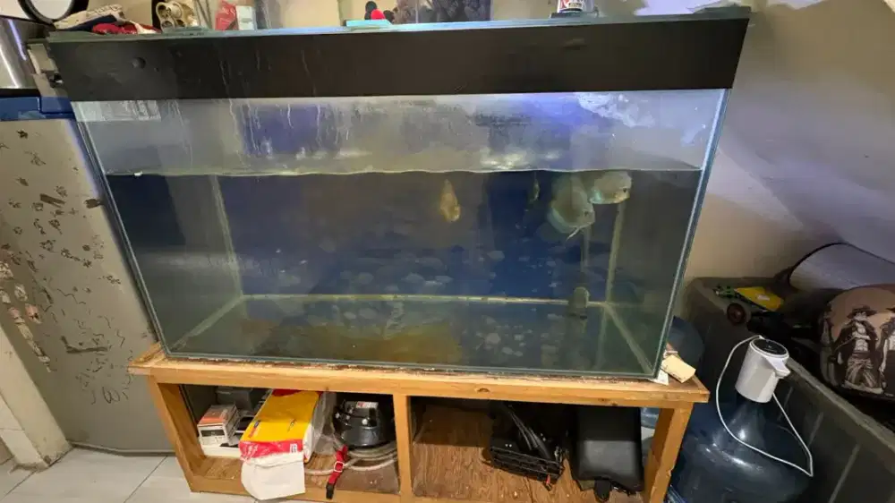 AKUARIUM KACA TEBAL, JORAN, REEL, GITAR YAMAHA CS40, DIPAN KASUR JATI