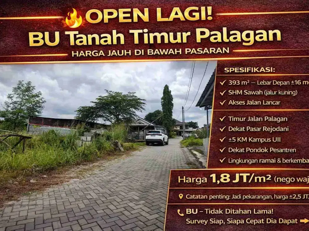 OPEN LAGI! BU Tanah Timur Palagan – Harga Jauh di Bawah Pasaran