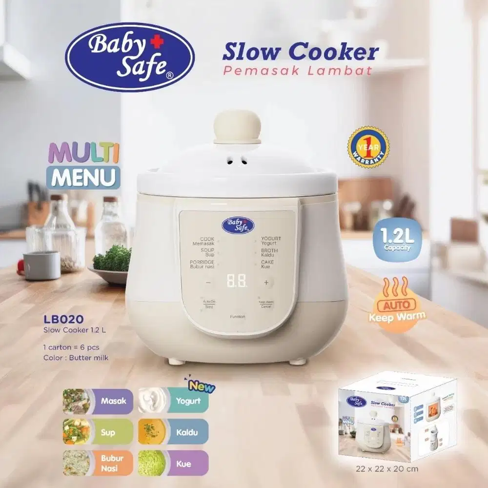 Baby Safe Slow Cooker 1.2L Mpasi Digital LB020 Multifungsi.