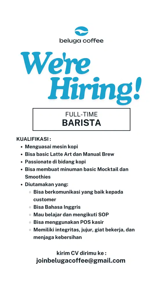 DICARI BARISTA DAN ADMIN