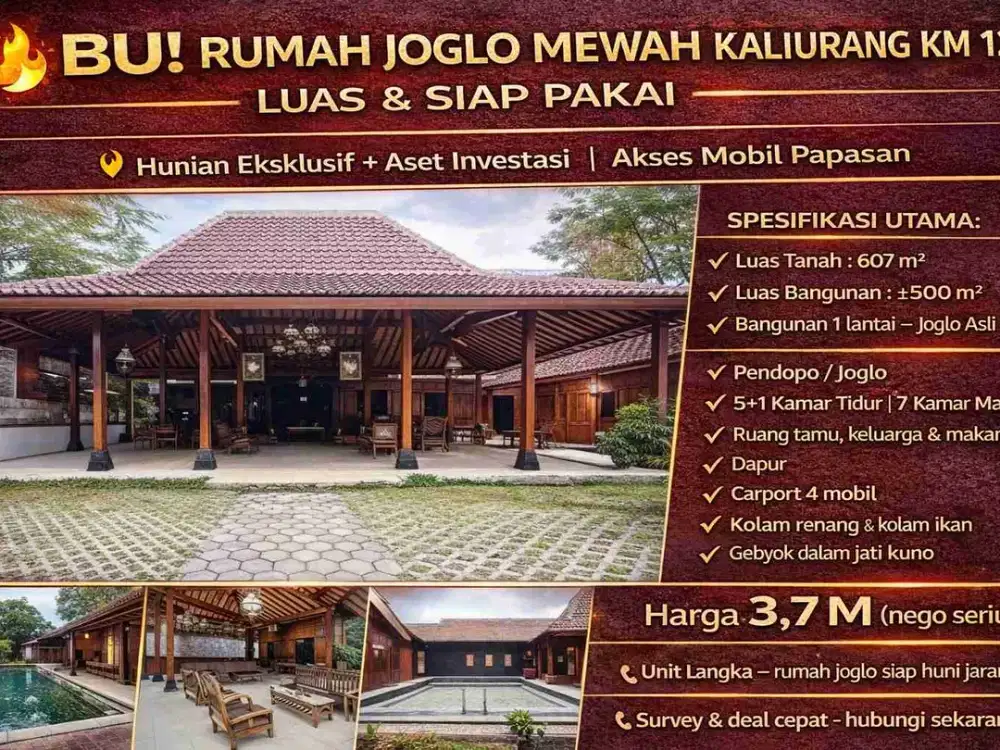 BU! RUMAH JOGLO MEWAH KALIURANG KM 12 – LUAS & SIAP PAKAI,Hunian Eksklusif + Aset Investasi | Akses Mobil Papasan