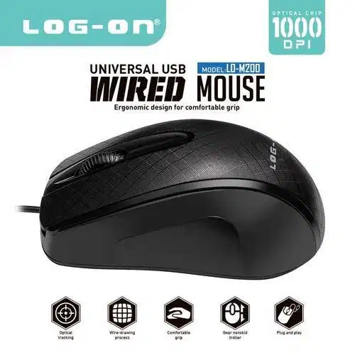 MOUSE KABEL WIRED LOG ON LO-M200 ERGONOMIC DESIGN