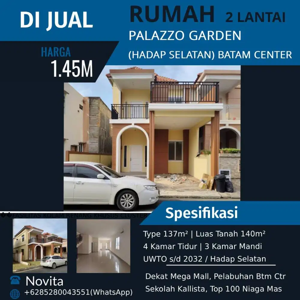 Rumah Hook  2 Lantai PALAZZO GARDEN - Batam Centre