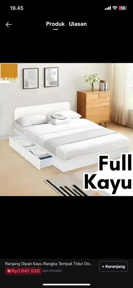 Dipan Ranjang Kayu 160x200 Ada Laci