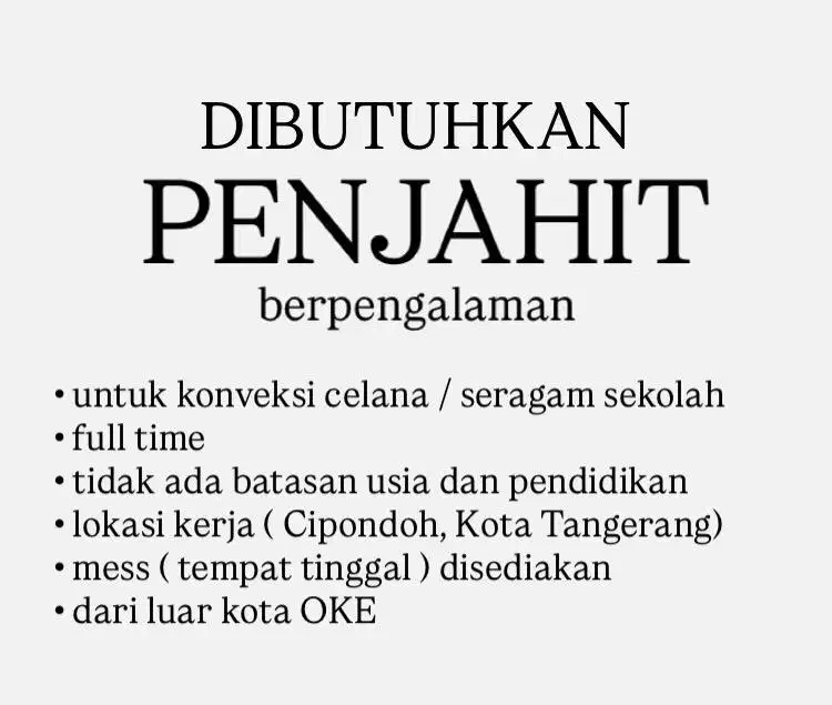 Penjahit Berpengalaman